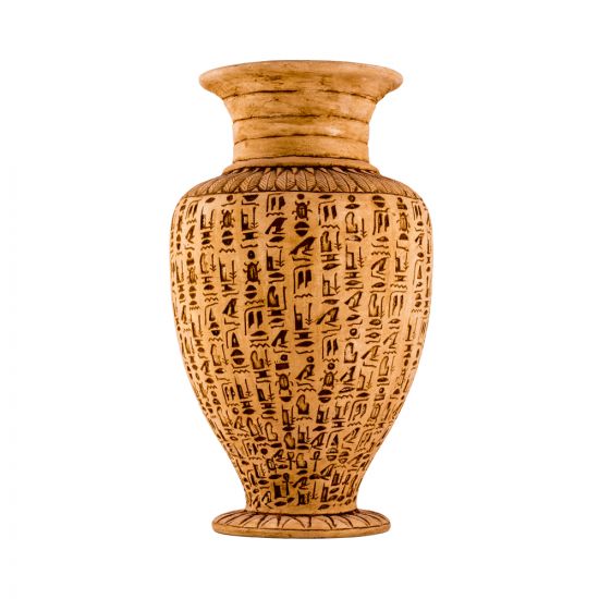 Beige vase with hieroglyphics letters engravings