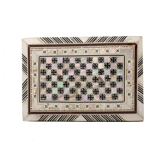Front Image of arabesque wooden box handmade, inlaid with mother-of-pearl