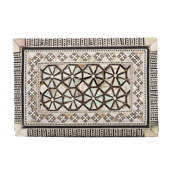 Front image of a wooden jewelry box, arabesque designed, mother-of-pearl inlaid, Wooden Boxes for sale
