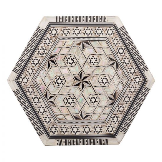 deluxe Islamic hexagonal handmade box, inlaid with precious rare mother of pearl, jewelry wooden hexagonal box