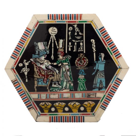 Pharaonic wooden hexagonal box handcrafted with natural precious materials (Coronation Scene)