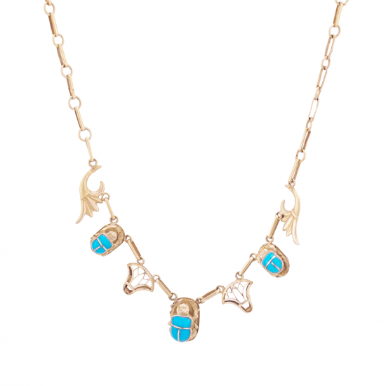 18K Gold Handmade Scarab Pendant Necklace inlaid with Turquoise Stone, Turquoise Gold Necklace