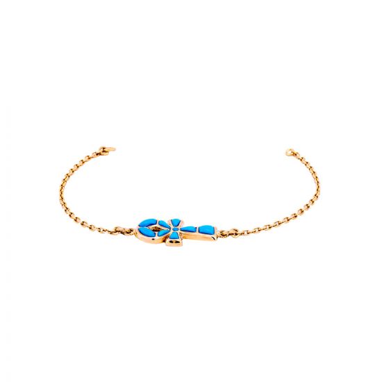 Turquoise Ankh Gold Handmade bracelet, Gold Chain Bracelet, Gold Ankh Bracelet