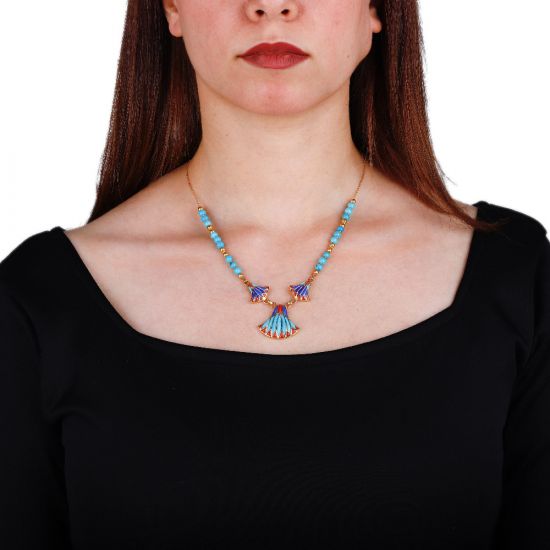 Gold beaded Lotus flower necklace adorned with precious stones