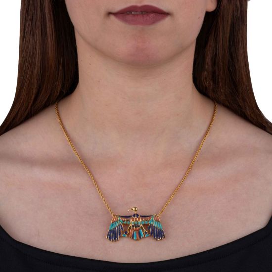 God Horus in his mighty eagle form made from 18k Gold adorned with precious stones pendant