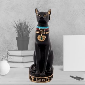 Black Handmade Alabaster Bastet, Bastet Statue For Sale (Front Image)