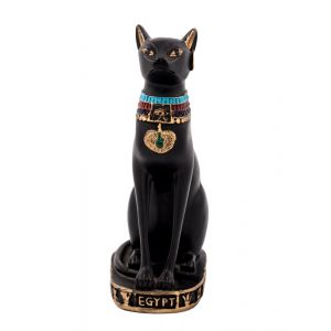 Black Handmade Alabaster Bastet, Bastet Statue For Sale (Front Image)