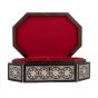 Inside image Islamic Arabesque wooden box, hand-crafted and inlaid with real precious mother-of-pearl, Egyptian Mother-of-pearl inlaid box, Red Liner