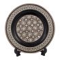 Black Arabesque designed Plate handmade and inlaid with mother-of-pearl, Egyptian Antique Plate, Front Image