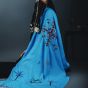 Handwoven 100% Egyptian Cotton Light Blue Shawl with Beautiful Tribal Embroidery 