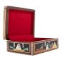 Side Red Liner Image, Anubis Scene Wooden jewelry box with laid and lock, inlaid with mother of pearls, antique wooden box with laid