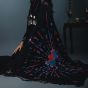 Squared Black Shawl Embroidered in Blue and Red Tribal Patterns 