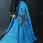 Handwoven 100% Egyptian Cotton Light Blue Shawl with Beautiful Tribal Embroidery 