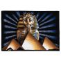Egyptian Papyrus Portrait of Tutankhamen’s golden mask, the great pyramids and the sun rays, symbolizing of Ancient Egypt History