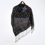 Squared Black Shawl Embroidered in Blue and Red Tribal Patterns 