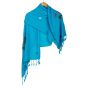 Handwoven 100% Egyptian Cotton Light Blue Shawl Enriched with Colorful Embroidery