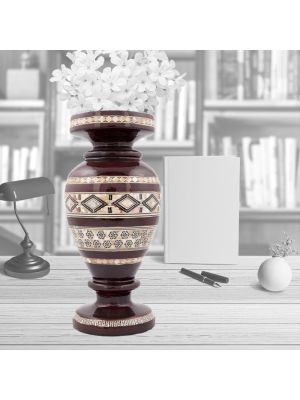 Islamic Arabesque Wood Vase inlaid with Mother-of-pearls, Wooden Vase