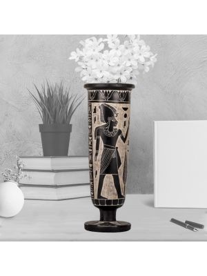 Osiris Ornamented Black Basalt Vase Handmade, Egyptian Vases for Sale