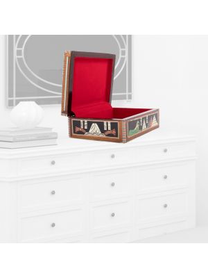 Pharaonic wooden box handcrafted with natural precious materials (King Tut and his wife)