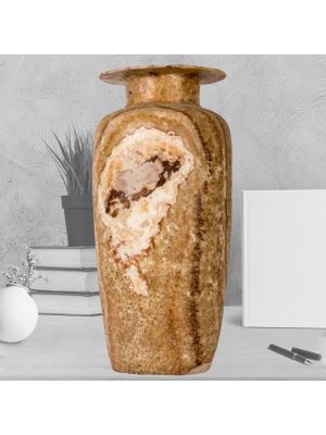 Marble Brown Vintage Vase, handcurved of alabaster stones, Brown marble vase