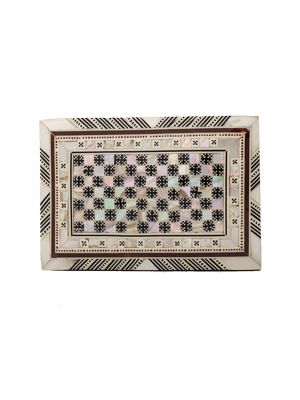 Front Image of arabesque wooden box handmade, inlaid with mother-of-pearl