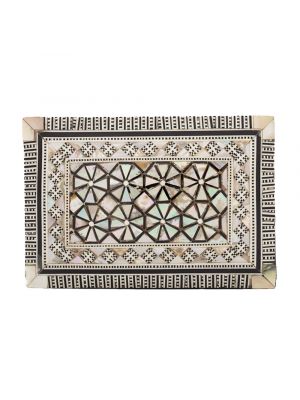 Front image of a wooden jewelry box, arabesque designed, mother-of-pearl inlaid, Wooden Boxes for sale