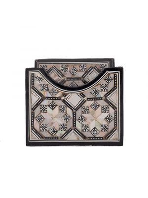 Arabesque holder inlaid with mother of pearls, with 6 Drink Coasters, Drink Coasters with holder