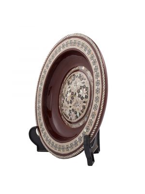 Side Image, Brown Arabesque pattern designed decorative plate handmade and inlaid with mother-of-pearls, Decorative plate for hanging