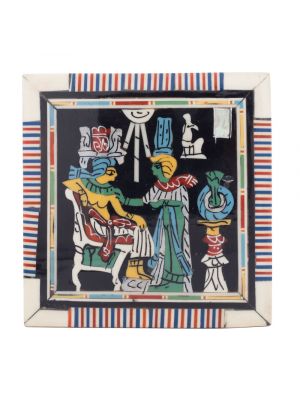Front image, pharaonic scene of king tut, jewelry wood box with laid and lock, mother-of-pearl inlaid, small vintage wooden boxes