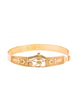 18K Gold handmade cuff of Horus Eye adorned with the wisdom Key of Life, Egyptian Eye Bracelet