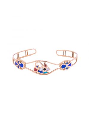 Handmade 18K Gold Eye of Horus Cuff Inlaid with semi-precious stones, Horus Eye Cuff Gold