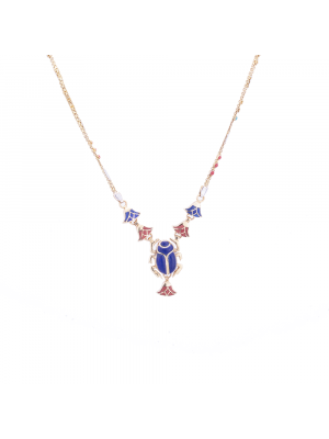 Sophisticated Piece Of Jewelry handmade of 18K Gold in the shape of the Egyptian Scarab and inlaid with Semi-precious stones, Lapis Pendant