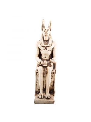 Front Image, The Dead Protector God Anubis Statue Handmade of Alabaster, Anubis Sculpture