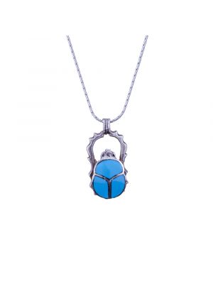Turquoise Silver handmade scarab necklace, Egyptian scarab necklace 