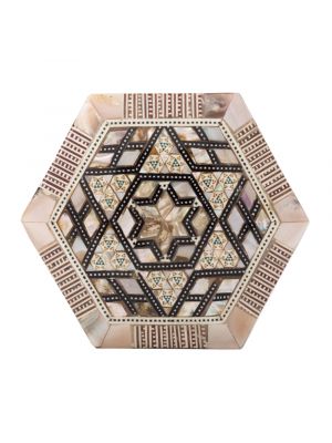 Front Image, wooden Arabesque designed jewelry box, inlaid with mother pf pearls, Unique Jewelry Box