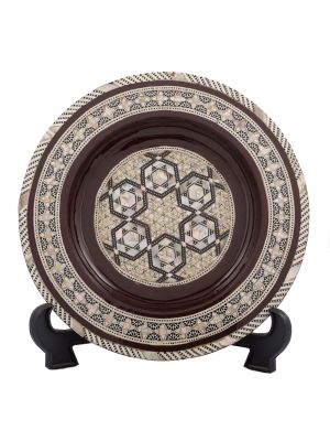 Decorative Plate for Hanging, brown paint plate with hand-inlaid of mother of pearls, Mother of Pearl Plate