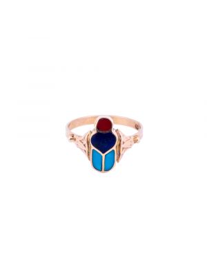 Ancient Egyptian Scarab Ring handmade of 18K Gold and Inlaid with semi-precious stone, Semi-Precious Stone Ring