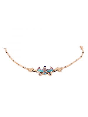 18k gold shinny bracelet with the Egyptian scarab amulet pendant hand-inlaid with semi-precious stones of turquoise, coral, and lapis.