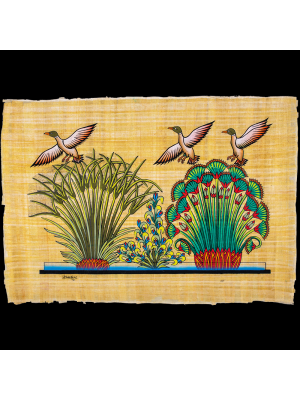 Lotus and Papyrus Painting on Royal Genuine Egyptian Papyrus Handmade, Lotus and Papyrus