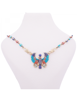 The Egyptian Scarab Necklace handmade of 18K Gold and inlaid with Semi-precious stones, Lapis Scarab Pendant
