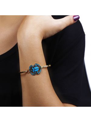 Ancient Egyptian Scarab Bracelet Handmade and Inlaid with Semi-precious Turquoise stone, Gold Scarab Bracelet 