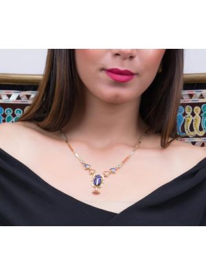 Sophisticated Piece Of Jewelry handmade of 18K Gold in the shape of the Egyptian Scarab and inlaid with Semi-precious stones, Lapis Pendant