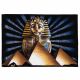 Egyptian Papyrus Portrait of Tutankhamen’s golden mask, the great pyramids and the sun rays, symbolizing of Ancient Egypt History