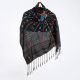 Squared Black Shawl Embroidered in Blue and Red Tribal Patterns 