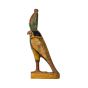 Side pose of the Egyptian statue of Horus God in a falcon bird, with yellow and green paint, the falcon statue for sale