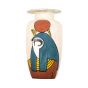Horus Vase handmade of Alabaster stones, hand-painted with vivid paint of turquoise, white and brown