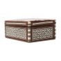 side image of arabesque wooden box handmade, inlaid with mother-of-pearl