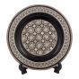 Black Arabesque designed Plate handmade and inlaid with mother-of-pearl, Egyptian Antique Plate, Front Image