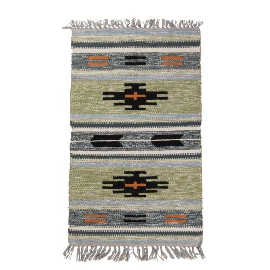 Natural Wool Tapestry of Small Kilim Rug with Geometric Designs
