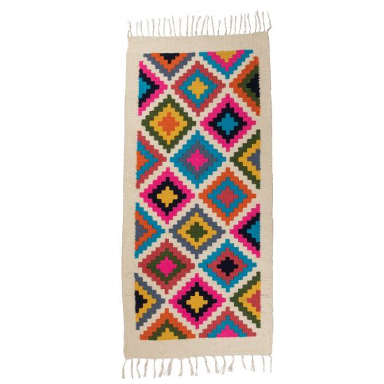 Natural Wool Tapestry Woven Geometric Kilim Rug